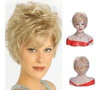 Ladies Short Blonde Curly Wig With Side Part Bangs Synthetic Wig For Women Daily Party Use-Blonde