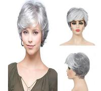 Ladies Short Blonde Curly Wig With Side Part Bangs Synthetic Wig For Women Daily Party Use-Grey