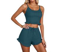 Ladies Short Pyjamas Sets, Pyjamas for Women Soft Comfort Cami Tank Tops Drawstring Elastic Waist Casual Summer Shorts Lightweight Breathe Vest And Shorts Pyjama Set Women Comfortable Sleep Wear