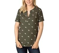 Ladies Short Sleeve Blouse Women's Printed Blouses Relaxed Viscose Shirt (UK, Numeric, 12, Regular, Regular, Khaki Pheasant)