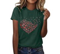 Ladies Short Sleeve Blouses My Orders, Plus Size Crew Neck Ladies Shirts and Blouses Comfortable Floral Prints Lightweight Holiday Clothes from Daughter Sales Green