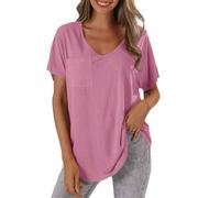 Ladies Short Sleeve Blouses My Orders, V Nevk Plus Size Ladies Tops and Blouses Breathable Solid Color Lightweight Holiday Clothes Thank You Gift Sales Pink