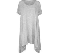 Ladies Short Sleeve Dipped Hem Uneven Plain Top Womens Scoop Neck Stretch T-Shirt Top Plus Size 12-30 Light Grey