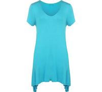 Ladies Short Sleeve Dipped Hem Uneven Plain Top Womens Scoop Neck Stretch T-Shirt Top Plus Size 12-30 Turquoise