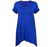 Ladies Short Sleeve Dipped Hem Uneven Plain Top Womens Scoop Neck Stretch T-Shirt Top Plus Size 12-30 Blue