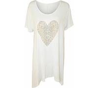 Ladies Short Sleeve Sequin Heart Stud Dip Hem Shirt Womens Summer Fashion Plus Size Tee Hanky Hem Top White UK 22-24