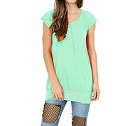 Ladies Short Sleeve T Shirt Gathered Casual Tees Womens Plus Size Long Line Tunic Top UK 8-26 (Mint UK 16-18)