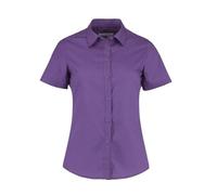Ladies Short Sleeve Tailored Poplin Shirt Adults Work Wear Styled Business Soft Collar Buttumned Formal Smart Womens Blouse (Purple, 6)