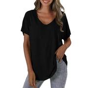 Ladies Short Sleeve Tops My Orders, V Nevk Plus Size Ladies Blouses Size 16 UK Comfortable Solid Color Lightweight Summer Clothes Granny Sales Black