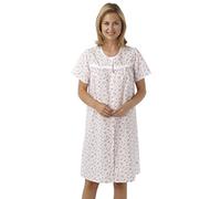 Ladies Short Sleeved Poly/Cotton Button Through Coat Nightdress. Blue Pink or Lilac Floral. Sizes 10-12 12-14 16-18 20-22 24-26 28-30 (24-26, PINK)