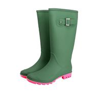 Ladies Short Wellies Waterproof Ankle Boots Women Gardening Shoes Boots Wide Calf Ms. Korean Fashion Buckle Rain Shoes Outside The High Non Slip Wear Water Adult Rubber Women Rain with Zippers Green