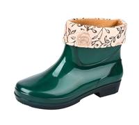 Ladies' Short Wellies - Waterproof, Warm Lined Ankle Boots - Low Heel, Non Slip Rain Boots - Size 10
