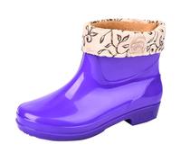 Ladies Short Wellies Waterproof Warm Lined Ankle Boots Low Heel Walking Men's Outdoor Non Slip Rubber Shoes Rain Calf Lightweight Slip On Garden