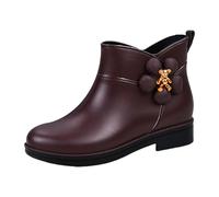Ladies Short Wellies Womens Waterproof Boots Garden Shoes Hollies Boots Women's Fashion Rain Cut Short Tube Plastic Water Shoes with Non Slip Soles Warm Water Proof Rubber Rain Womens Wide Calf Brown