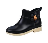 Ladies Short Wellies Womens Waterproof Boots Garden Shoes Hollies Boots Women's Fashion Rain Cut Short Tube Plastic Water Shoes with Non Slip Soles Warm Water Proof Rubber Rain Womens Wide Calf Black