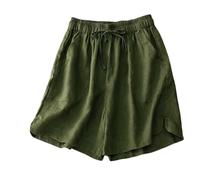 Ladies Shorts Cotton Linen Knee Length Bermuda Shorts Women Plus Size High Waisted Casual Breathable Culottes Holidays Ribbed Elastic Waist Going Out Flowy Solid Outwear Track Shorts Chino Shorts