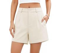 Ladies Shorts Knee Length Bermuda Shorts with Pockets Elastic High Waisted Wide Leg Summer Pants Casual Business Office Golf Smart Suits Dress Pants Plus Size Summer Clothes Beige