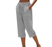 Ladies Shorts,Petite Comfy Summer Three Quarter Length Trousers Stretchy Drawstring Waist Straight Leg Lounge Yoga Beach Capris Pants with Pockets Grey