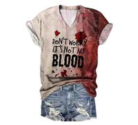 Ladies Shorts Size 14 Halloween Shirts for Women Short Sleeve V Neck Bloody Print Tops Fashion Casual Halloween Sweatshirt Never Mind I Handled It Pattern Clothes