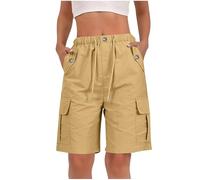 Ladies Shorts Size 18 Ladies Bermuda Shorts Baggy Short Cargo Pants with Multiple Pockets Summer Drawstring Elasticated Waist Half Pants for Outdoor Hiking Work Travel Golf Khaki