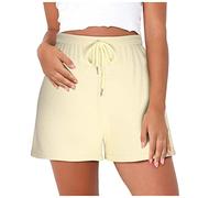 Ladies Shorts Smart Casual Waffle Gym Shorts Elastic Waist Hot Pants for Women Loose Fit Wide Leg Activewear Plain Colour Breathable Short Trousers Summer Leisure Wear with Pockets