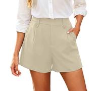 Ladies Shorts Tailored Bermuda Shorts with Pockets Womens Clothes Elastic High Waisted Wide Leg Summer Pants Casual Business Office Golf Smart Suits Dress Work Pants Plus Size Summer Clothes Beige