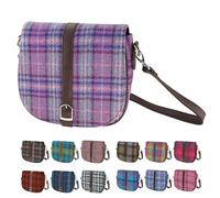 Ladies Shoulder Bag - Harris Tweed outer made in Scotland - Scottish Tartan Wool, Stylish & Versatile Messenger Bag for Work, Travel & Everyday Use - Multicolour check (Purple & Mint Check)