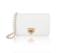 Ladies Shoulder Bag Small Flap Crossbody Bags, Quilted Designer Handbags White Evening Clutch PU Leather Mobile Phone Bags with Chain Strap & Buckle Closure for Banquet Holiday Night Out Daily Life