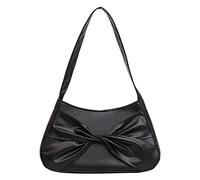 Ladies Shoulder Bag Solid Color Bow Personality Armpit Square Bag Shoulder Bags (Black, One Size)