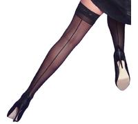 Ladies Silky Seamer Lycra Lace Top Hold Ups Nude