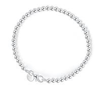 Ladies Silver Bracelet for Womens Charm 925 Sterling Silver Retro 4MM Round Bead Jewelry Hollow Ball Bracelet Elegant Personality Atmosphere Comfortable Simple Casual Christmas Engagement Teacher Gift