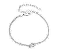 Ladies Silver Bracelet Sterling Silver Crossed Bracelet Double Layer Adjustable Chain Plated White Gold For Women Wedding Fine Jewelry