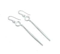 Ladies Silver Circle and Long Bar Hook-in Drop Dangle Earrings Elegant Minimalist Design 925 Sterling for Women with Gift Box
