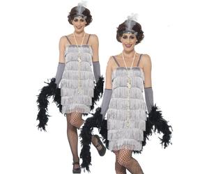 Ladies Silver Flapper 1920s Fancy Dress Costume 20s Gatsby Outfit Sizes S-XXL