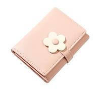 Ladies Simple And Cute Flower Student Wallet Short Three Fold Ladies Wallet Boys Wallets with Chain (Pink, One Size)