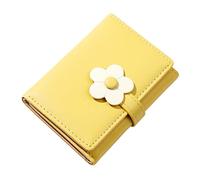 Ladies Simple And Cute Flower Student Wallet Short Three Fold Ladies Wallet Boys Wallets with Chain (Yellow, One Size)