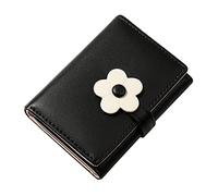Ladies Simple And Cute Flower Student Wallet Short Three Fold Ladies Wallet Boys Wallets with Chain (Black, One Size)