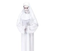 Ladies Sister Scary Ghost Nun Halloween Fancy Dress Costume (White)