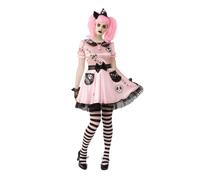 Ladies Skeleton Doll Costume Pink Skelly Halloween Fancy Dress Outfit Adults