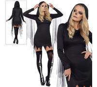 Ladies Skeleton Grim Reaper Costume Hooded Halloween Fancy Dress Womens Fever
