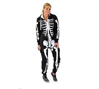 Ladies Skeleton Print Zip up Pocket Hood Comfy All in One Suit (Large, Black)