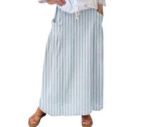 Ladies Skirts Clearance Elasticated Skirts for Women UK Women's Floral Art Linen Elastic Waistband Pocket Skirt Elasticated Waist for Women Party Smart UK Sky Blue