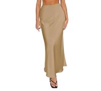 Ladies Skirts Clearance Maxi Skirts for Women UK Summer Spring Summer Satin Skirt High Waisted Maxi Party Wedding A Line Long Party Women UK Smart Skirt Khaki