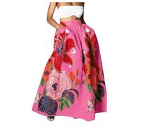 Ladies Skirts Clearance Womens Skirts Summer Women Floral Print Skirt High Waist Party Beach Pocket Long Maxi Skirt Elastic Waist for Women Party for UK Lady Fancy Dress Pink