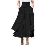 Ladies Skirts Elasticated Waist Cotton Pocket Skirt for Woman UK - Ladies Spring Everyday Summer Holiday Midi Length Comfy Relaxed Fit Soft Elasticated Waist Daywear Vacation Skirts Black
