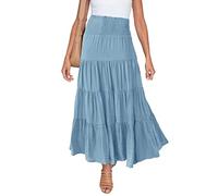 Ladies Skirts Elasticated Waist Elegant Size 12 14 16 18 High Waist Maxi Gypsy Skirt with Pockets Summer Basic Casual Blue Black Midi A Line Skirts for Women uk Swing Boho Wedding Guest Cocktail Dress