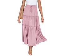 Ladies Skirts Elasticated Waist Elegant Size 12 14 16 18 High Waist Maxi Gypsy Skirt with Pockets Summer Basic Casual Blue Black Midi A Line Skirts for Women uk Swing Boho Wedding Guest Cocktail Dress