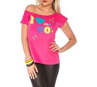 Ladies Slash Neck I Love The 80s T Shirt Off Shoulder Lightweight Style Top Women’s Pop Festival Cap Sleeve Disco Style Pattern Retro Basic Shirt UK 8-20 Pink