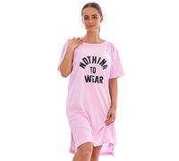Ladies Sleepwear Printed Word Round Neck Short Sleeve Plain Nightwear Nightshirt