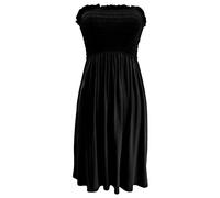 Women’s Bandeau Boobtube Sheering Gather Printed Top Ladies Sleeveless Plain Midi Dress Summer Wear Fashion Bandeau Neck Shirt Strapless Boob Tube Top Dress Plus Size Black